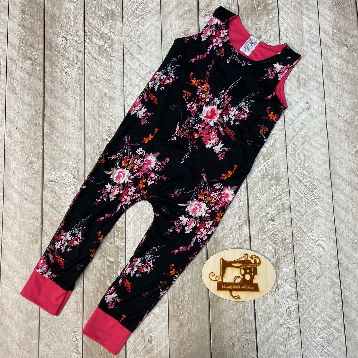 Black and Hot Pink Floral Romper