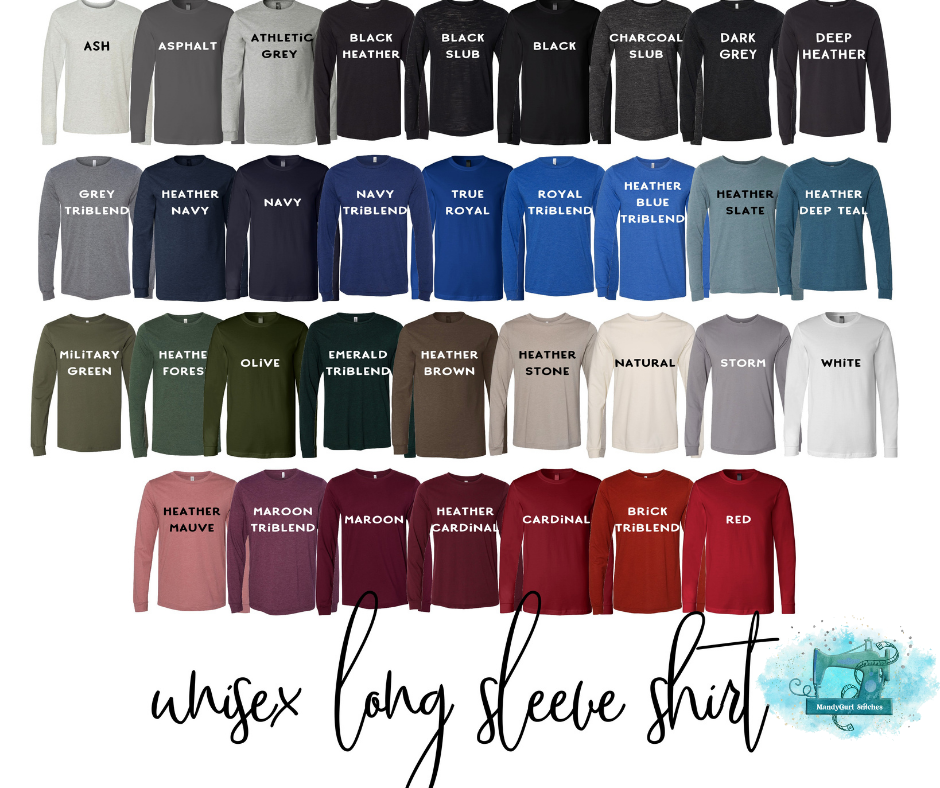 Adult Long Sleeve Tee Sizing and Colors