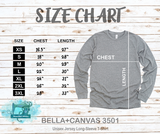 Adult Long Sleeve Tee Sizing and Colors