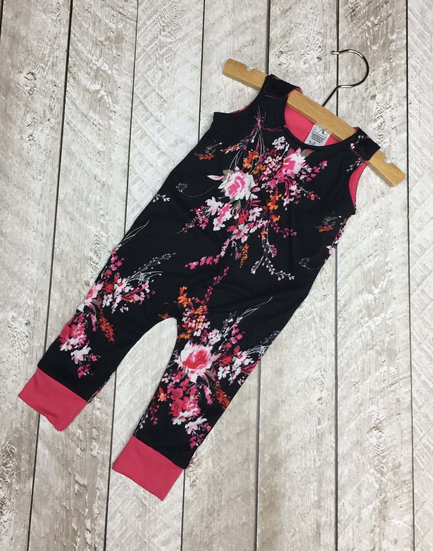 Black and Hot Pink Floral Romper