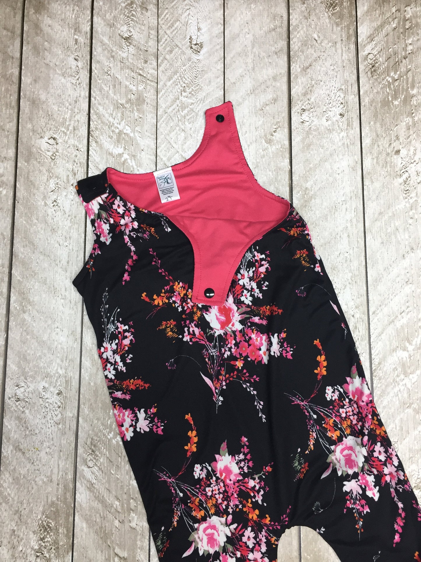 Black and Hot Pink Floral Romper