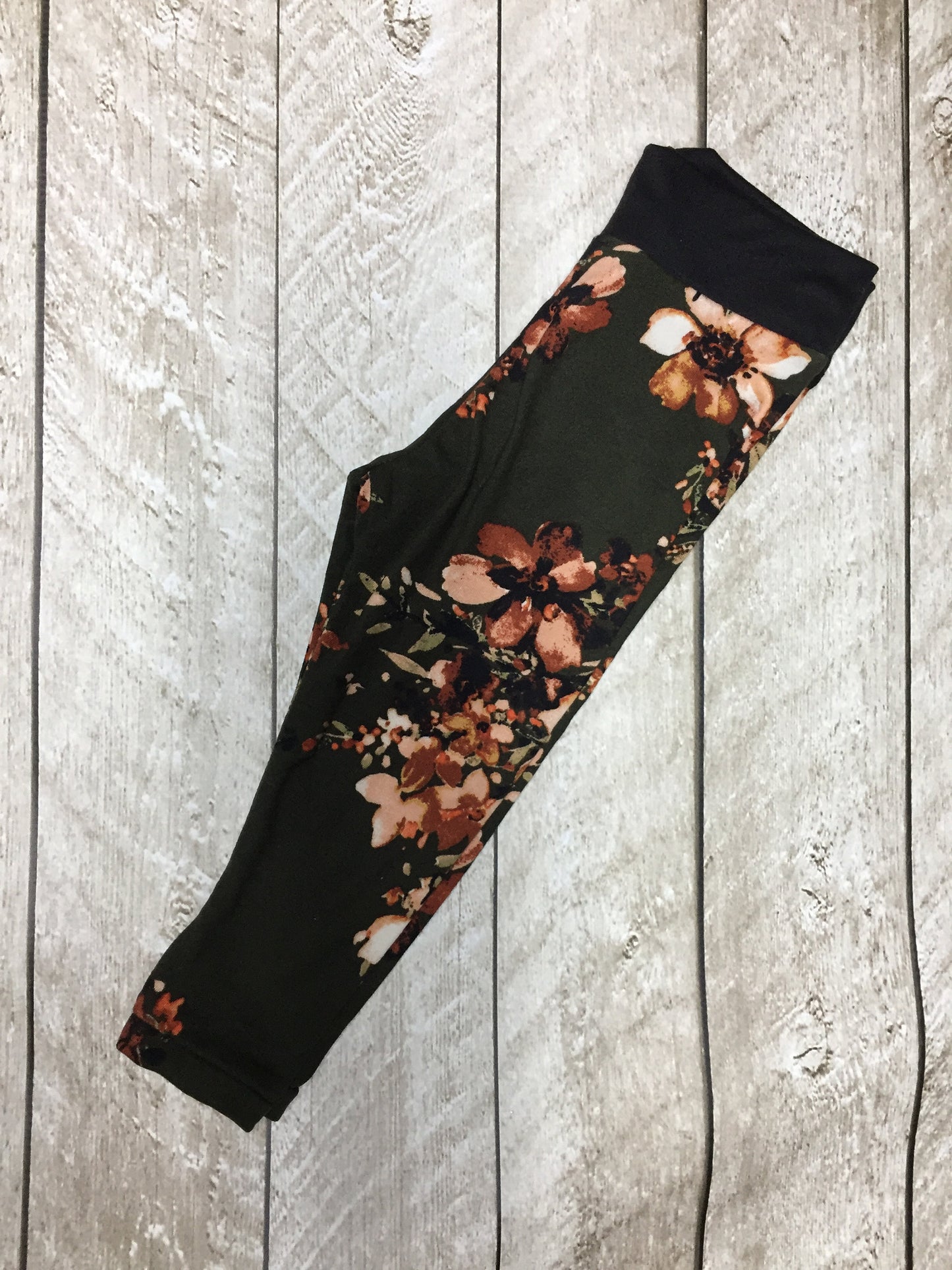 Olive Green Floral Leggings