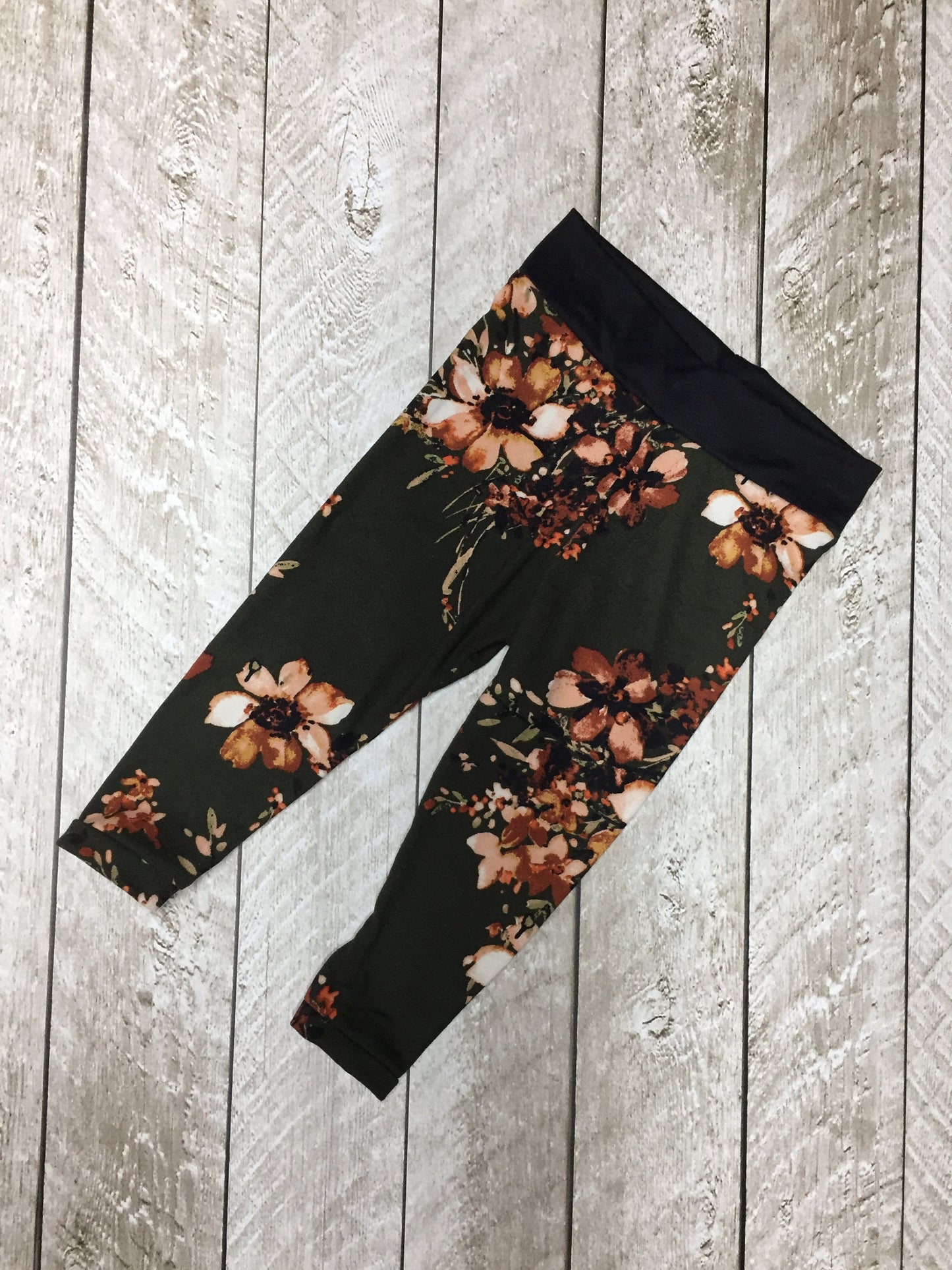 Olive Green Floral Leggings