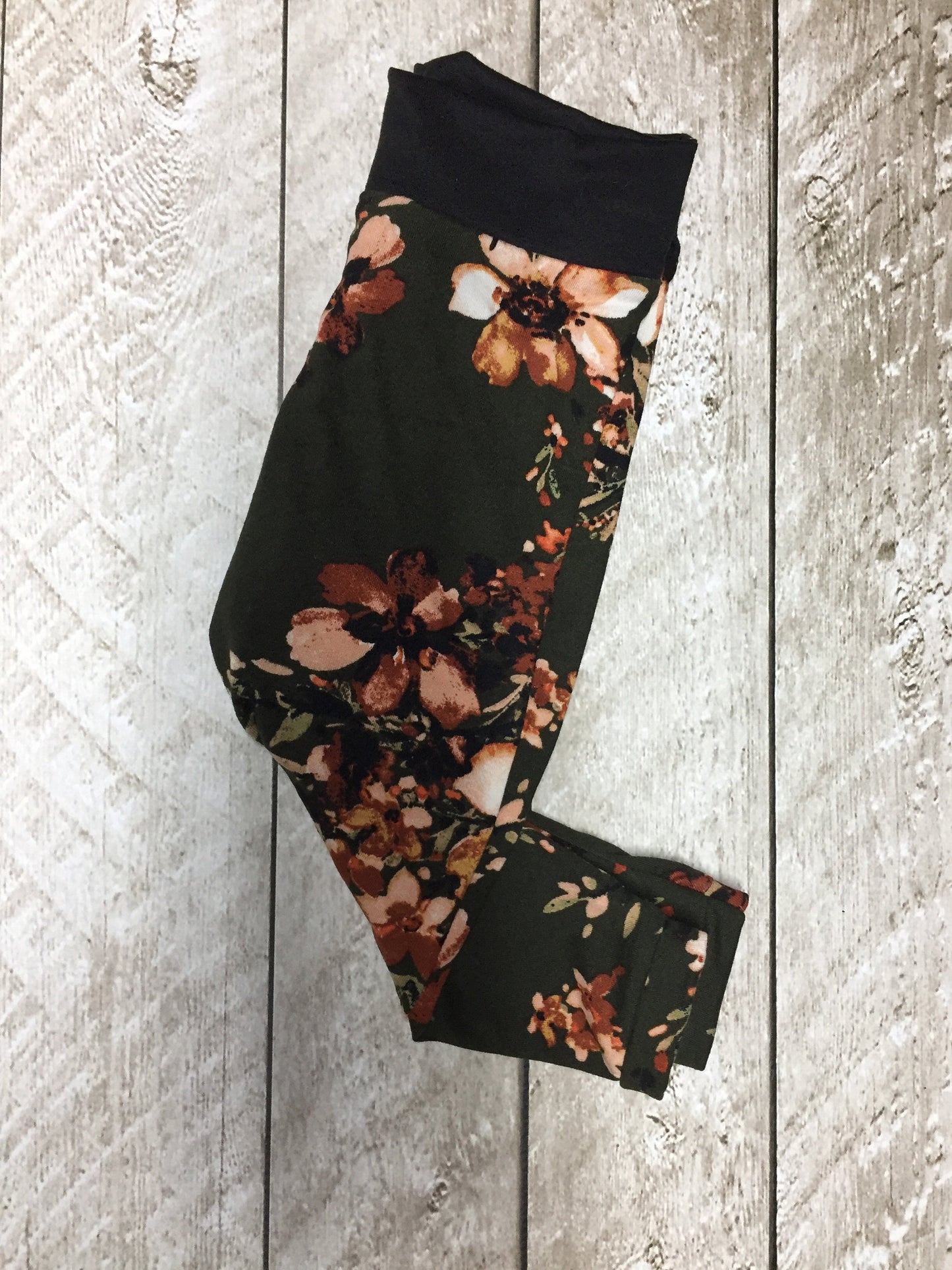 Olive Green Floral Leggings